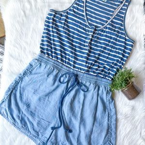 Maurices Denim Chambray Blue Stripe Romper XXL
